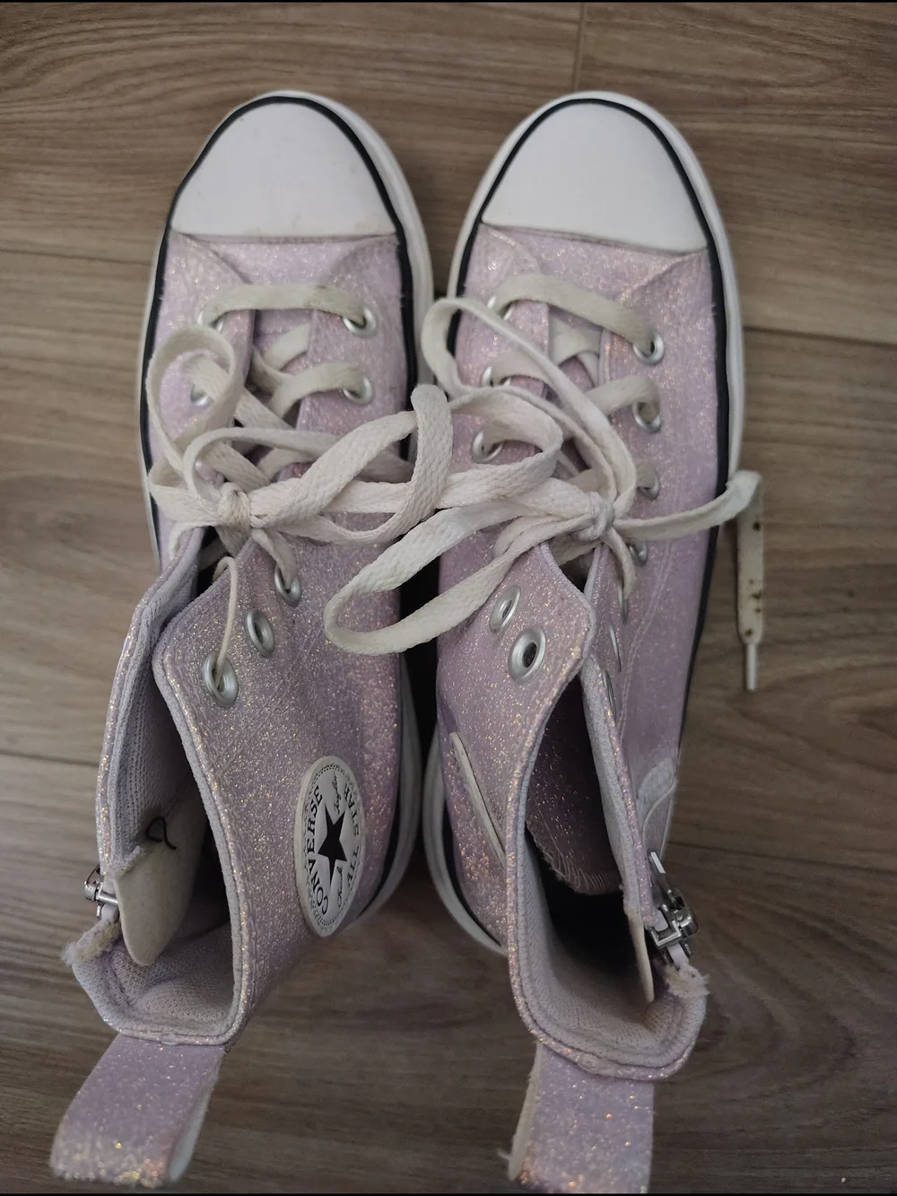 Converse Glitter High-Top Platform Sneakers in Light Pink